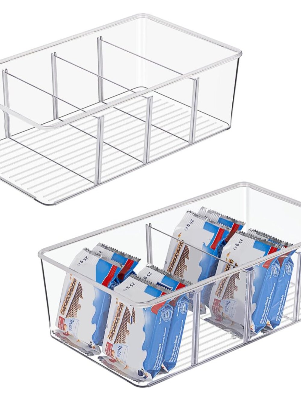 2 Pack Food Storage Organizer Bins, Clear Plastic Bins for Pantry, Kitchen, Frid